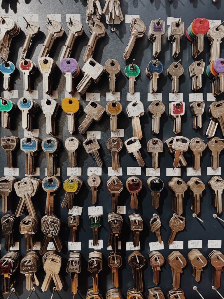 A wall displaying many different types of keys.